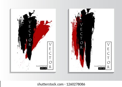Vector Black and Red Ink Brush Stroke Design Templates set for Brochures, Flyers, Mobile Technologies, Applications, Online Services, Typographic Emblems, Logo, Banners - Vector illustration eps 10 