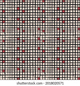 Vector black red ink mesh beige seamless pattern