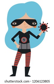 Vector black and red masked superheroine graphic editable illustration with super atomic powers. Use for scrapbooking, crafting, quilting