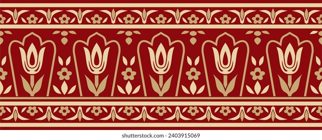 Ornamento turco sin costura vectorial negro y rojo. Frontera nacional otomana interminable, marco
