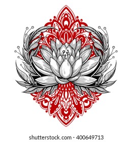 Vector Black and Red Tattoo Lotus Illustration