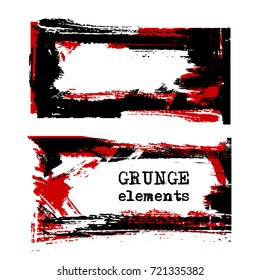 Vector black red white paint, ink brush stroke, brush, monochrome elements. Dirty artistic design element, box, frame or background for text. Abstract illustration.