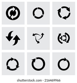 Vector black refresh icons set on grey background