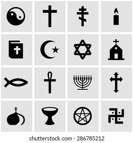 Vector black religion icon set on grey background