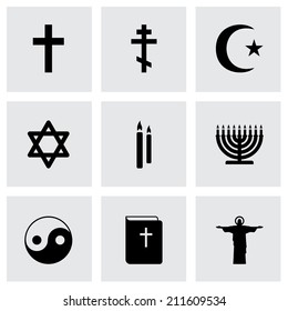 Vector black religion icons set on grey background