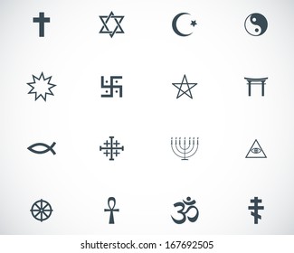 Vector black religious symbols set on white background