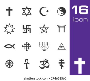 Vector black religious symbols set on white background