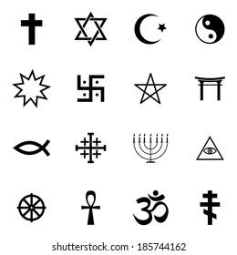 Vector black religious symbols set on white background