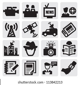 vector black reporter icons set on gray