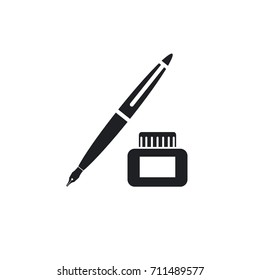 Vector black retro pen icon on white background for web and mobile