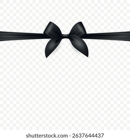 Vector Black Ribbon Bow Isolated. Realistic Satin Bow and Ribbon. Black Ribbon Bow for Gift, Present, Decoration, Holiday, Celebration, Packaging, Greeting Card, Invitation, Party, Design, Poster