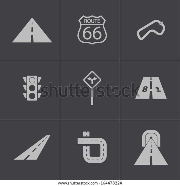 Vector Black Road Icons Set Stock Vector (Royalty Free) 164478224