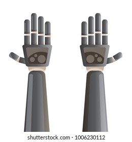vector black robot hand isolated on white background. vector robotic arm symbol. technology background design template.