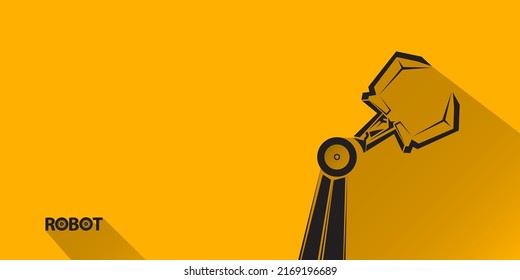 símbolo de brazo robótico vectorial negro sobre fondo de banner horizontal naranja. mano robot. Plantilla de diseño de fondo industrial de tecnología horizontal.