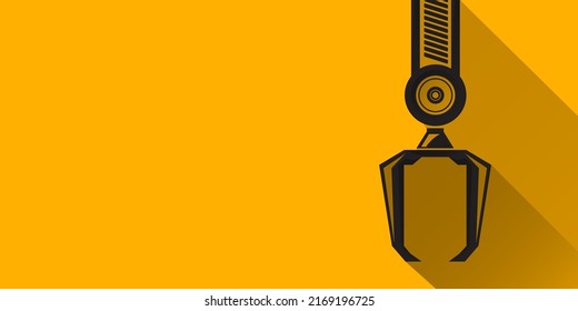 símbolo de brazo robótico vectorial negro sobre fondo de banner horizontal naranja. mano robot. Plantilla de diseño de fondo industrial de tecnología horizontal.