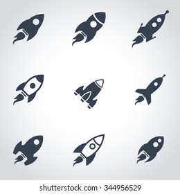 Vector Black Rocket Icon Set.