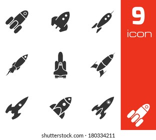 Vector black rocket icons set on white background