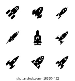 Vector black rocket icons set on white background