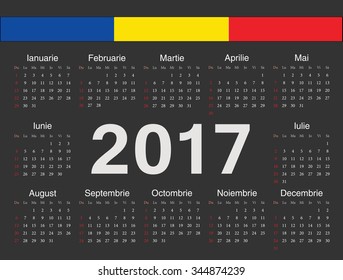 Vector black Romanian circle calendar 2017. Week starts from Sunday.