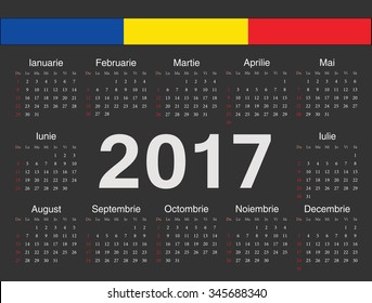 Vector black Romanian circle calendar 2017. Week starts from Sunday.