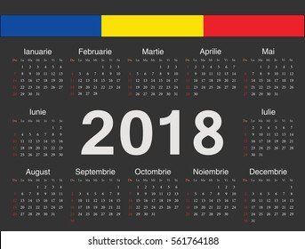 Vector black Romanian circle calendar 2018. Week starts from Sunday.