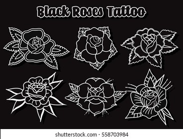 Vector Black Roses Tattoo Design Traditional Stock Vector Royalty Free