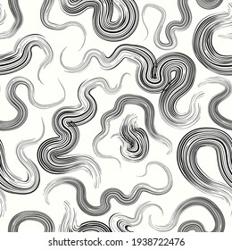 vector black rough ethnic ripple brush stroke lines seamless pattern on white