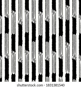 vector black rough vertical lines brush stroke seamless pattern on white