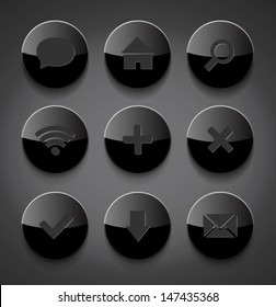 Vector black round glossy plastic icons collection