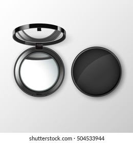 Vector Black Round Pocket Cosmetic Make up Small Mirror Isolated on White Background