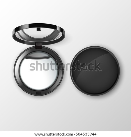 Vector Black Round Pocket Cosmetic Make up Small Mirror Isolated on White Background