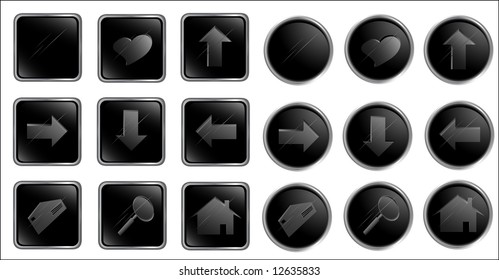 Vector black round and square web buttons set one