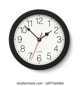 Vector black round wall clock isolated on white background