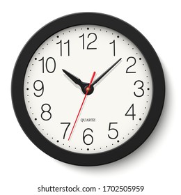 Vector Black Round Wall Clock Isolated On White