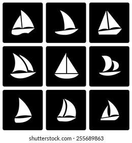 Vector black sailboat icon set on black background