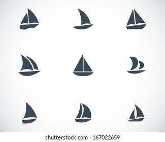 Vector black sailboat icons set on white background