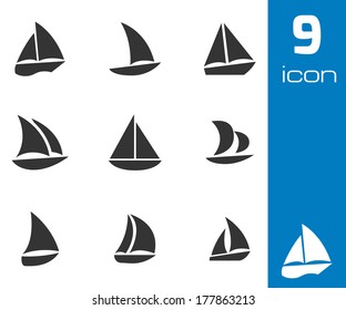 Vector black sailboat icons set on white background