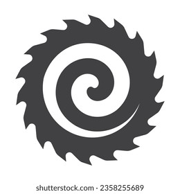 Vector black saw blade icon with a spiral. Isolated white background.