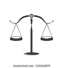 Vector black scales or libra Icon isolated on white bacground. Symbol of justice, lawyer or judgment