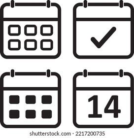 Vector Black Schedule Calendar Icon Set