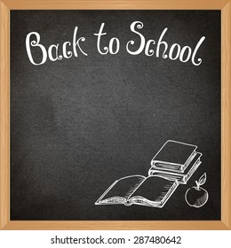 Vector black school blackboard with chalk-drawn school objects.