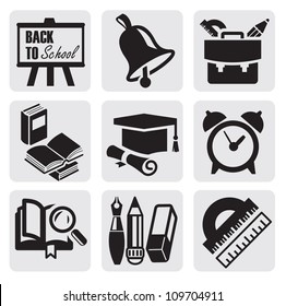 vector black school icons set on gray background