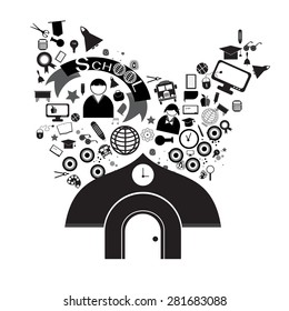 vector black school icons set on white background