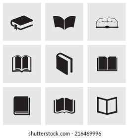 Vector black schoolbook icons set on grey background