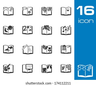 Vector black schoolbooks icon set on white background.