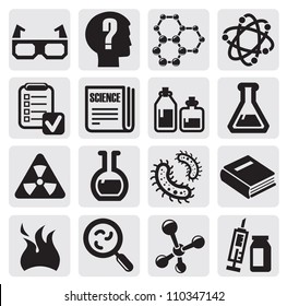 vector black science icon set on gray