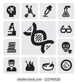 vector black science icon set on gray