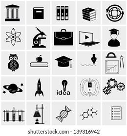 vector black science icon set on gray