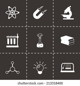 Vector black science icons set on black background
