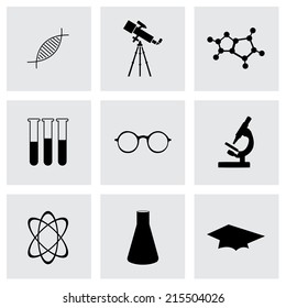 Vector black science icons set on grey background